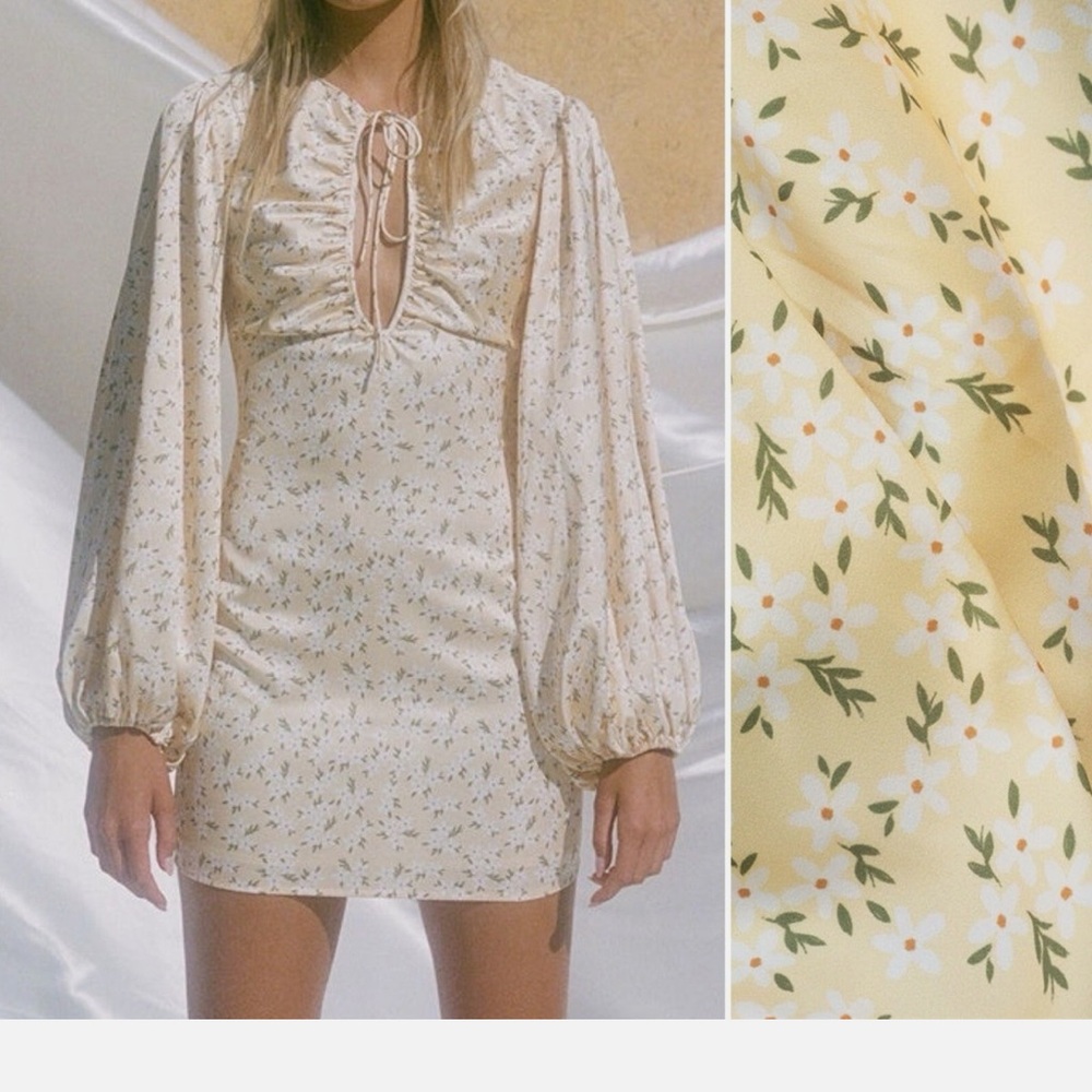 Sabo Skirt Floral Mini Dress in Cream and Yellow